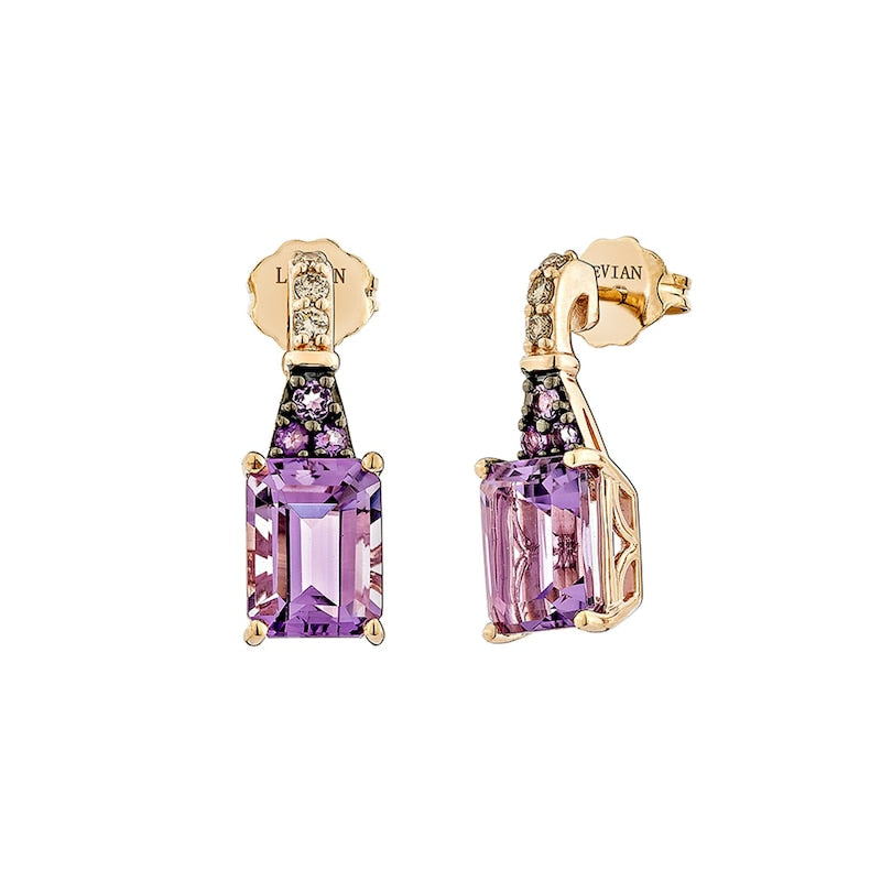 Le Vian 14ct Rose Gold Amethyst & Diamond Drop Stud Earrings