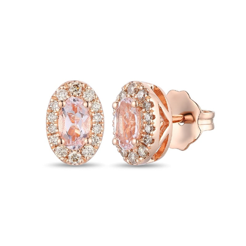 Le Vian 14ct Rose Gold 0.15ct Diamond & Morganite Oval Shaped Halo Earrings