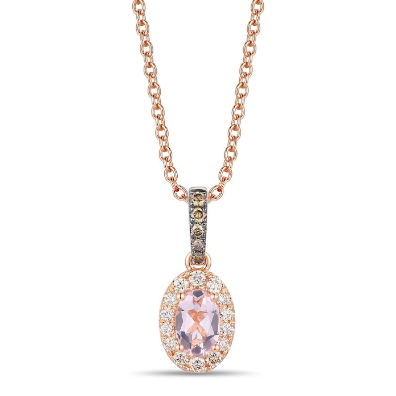 Le Vian 14ct Rose Gold 0.15ct Diamond & Morganite Oval Shaped Pendant