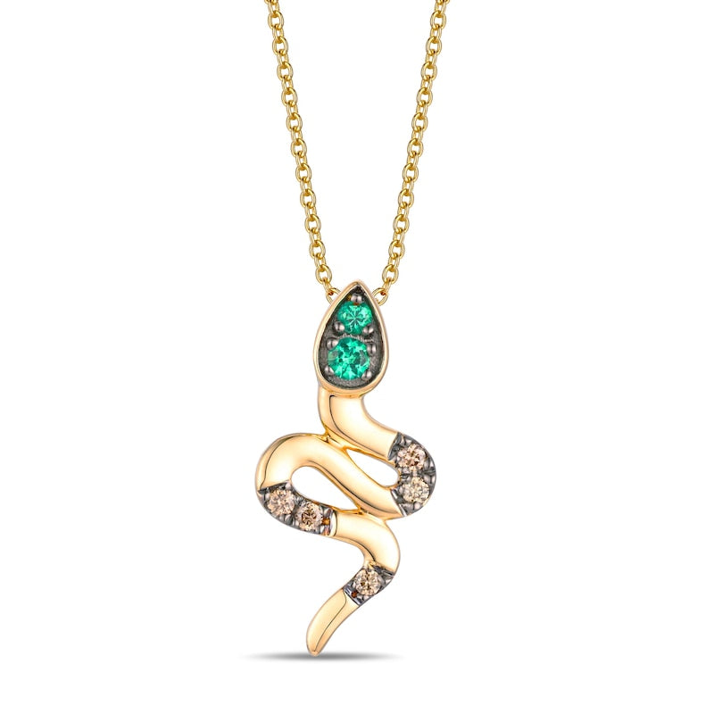 Le Vian 14ct Yellow Gold Diamond & Emerald Snake Pendant Necklace