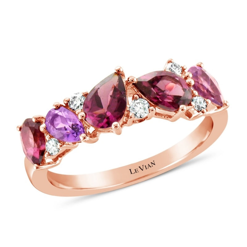 Le Vian 14ct Rose Gold 0.12ct Diamond & Rhodolite Pear Shaped Ring