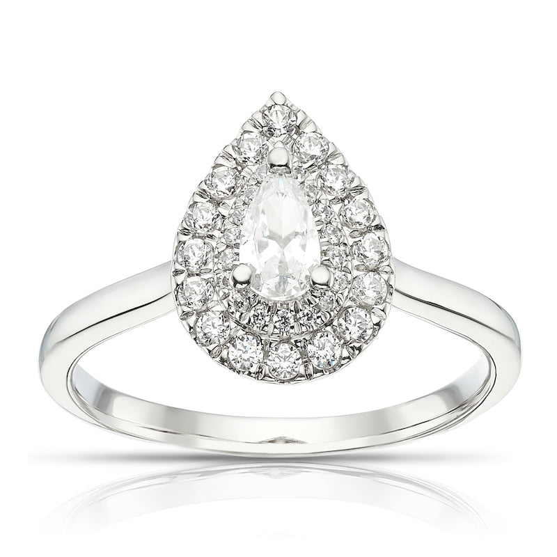 Engagement Ring Platinum Pear Shaped Double Halo 0.50ct Diamond Ring
