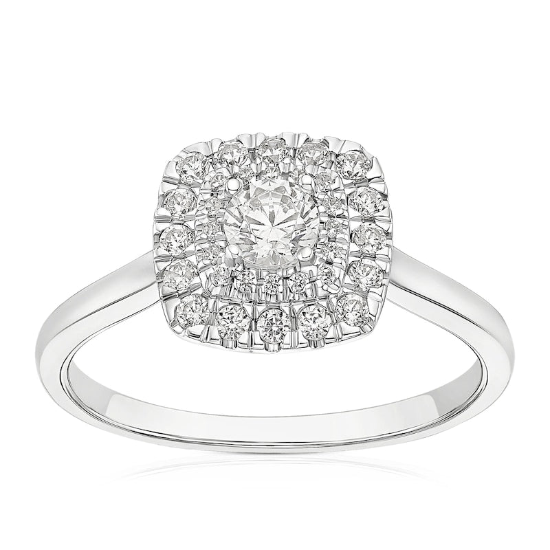 Engagement Ring Platinum Cushion Shaped Double Halo 0.50ct Diamond Ring
