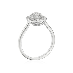 Engagement Ring Platinum Cushion Shaped Double Halo 0.50ct Diamond Ring