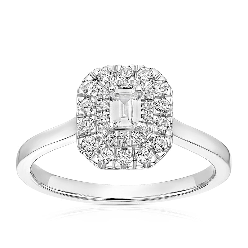 Engagement Ring Platinum Emerald Shaped Double Halo 0.50ct Diamond Ring