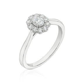 Engagement Ring 18ct White Gold Scallop Edge Oval Halo 0.50ct Diamond Ring