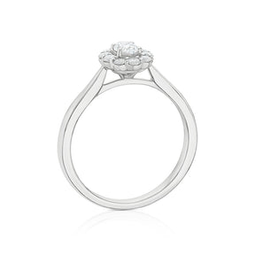 Engagement Ring 18ct White Gold Scallop Edge Oval Halo 0.50ct Diamond Ring