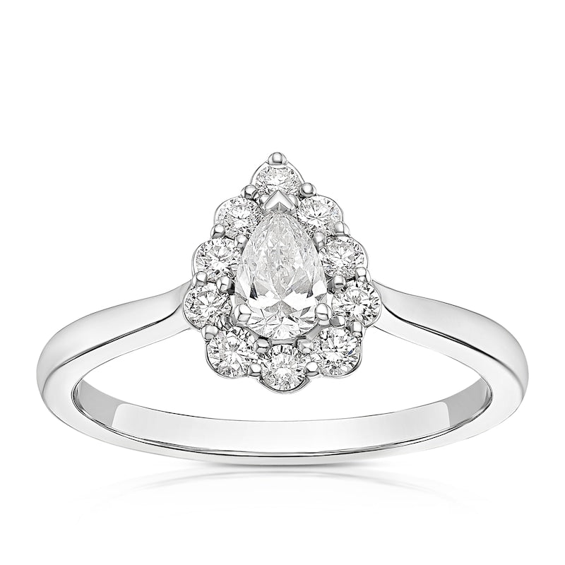 Engagement Ring 18ct White Gold Pear Shaped Halo 0.50ct Diamond Ring