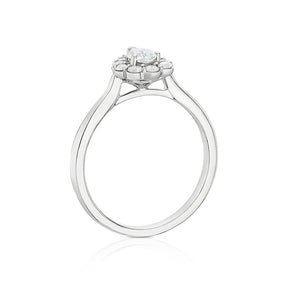Engagement Ring 18ct White Gold Pear Shaped Halo 0.50ct Diamond Ring