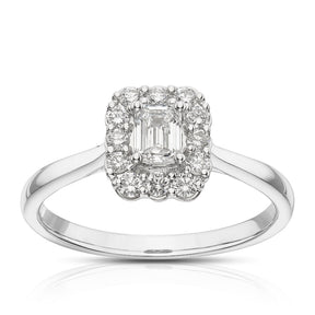 Engagement Ring 18ct White Gold Emerald Cut Halo 0.50ct Diamond Ring