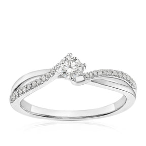 Engagement Ring 9ct White Gold Twisted Shoulder Solitaire 0.25ct Diamond Ring