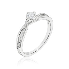 Engagement Ring 9ct White Gold Twisted Shoulder Solitaire 0.25ct Diamond Ring