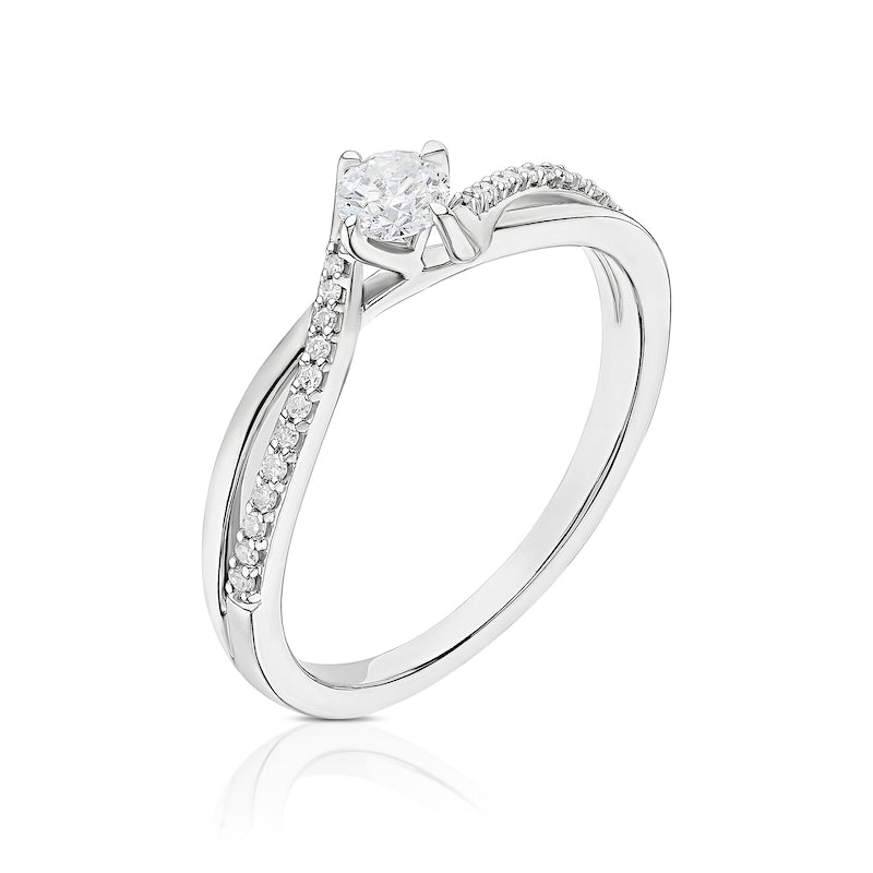 Engagement Ring 9ct White Gold Twisted Shoulder Solitaire 0.25ct Diamond Ring