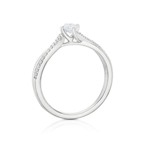 Engagement Ring 9ct White Gold Twisted Shoulder Solitaire 0.25ct Diamond Ring
