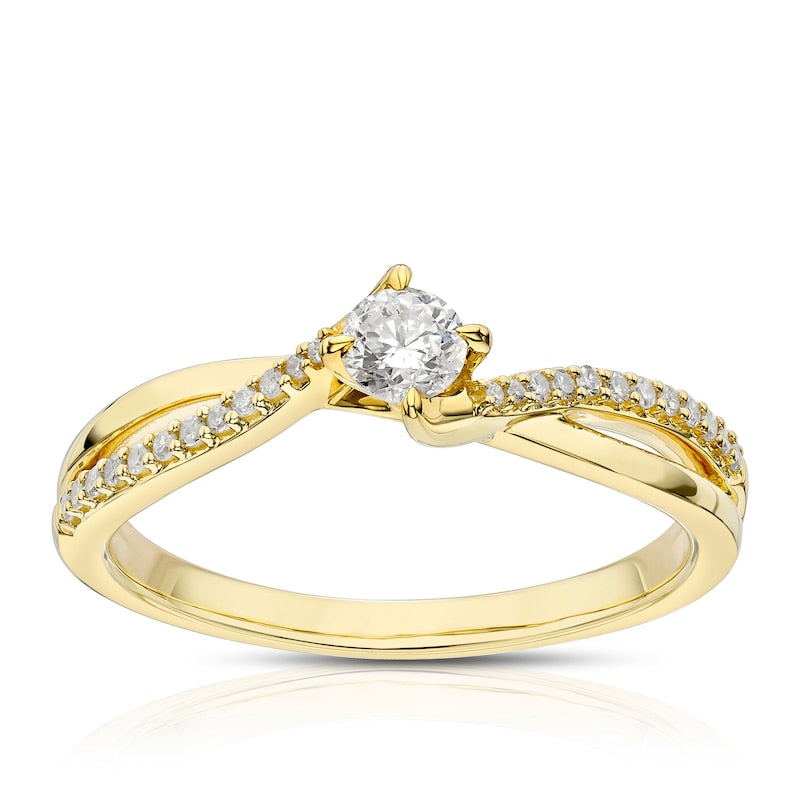 Engagement Ring 9ct Yellow Gold Twisted Shoulder Solitaire 0.25ct Diamond Ring