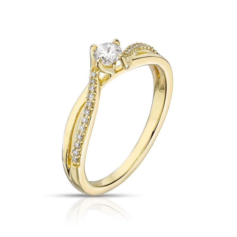 Engagement Ring 9ct Yellow Gold Twisted Shoulder Solitaire 0.25ct Diamond Ring