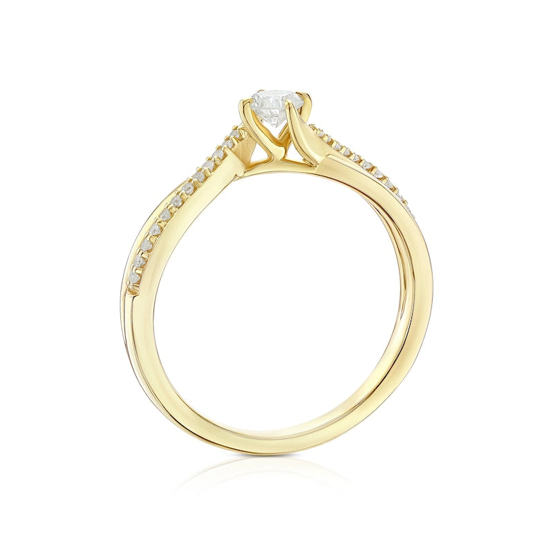 Engagement Ring 9ct Yellow Gold Twisted Shoulder Solitaire 0.25ct Diamond Ring