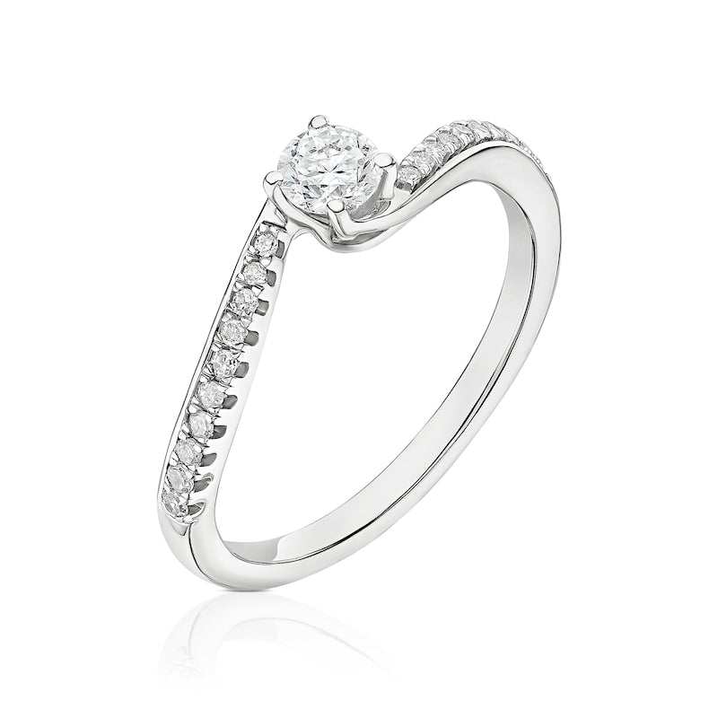 Engagement Ring 9ct White Gold Twisted Solitaire 0.33ct Diamond Ring