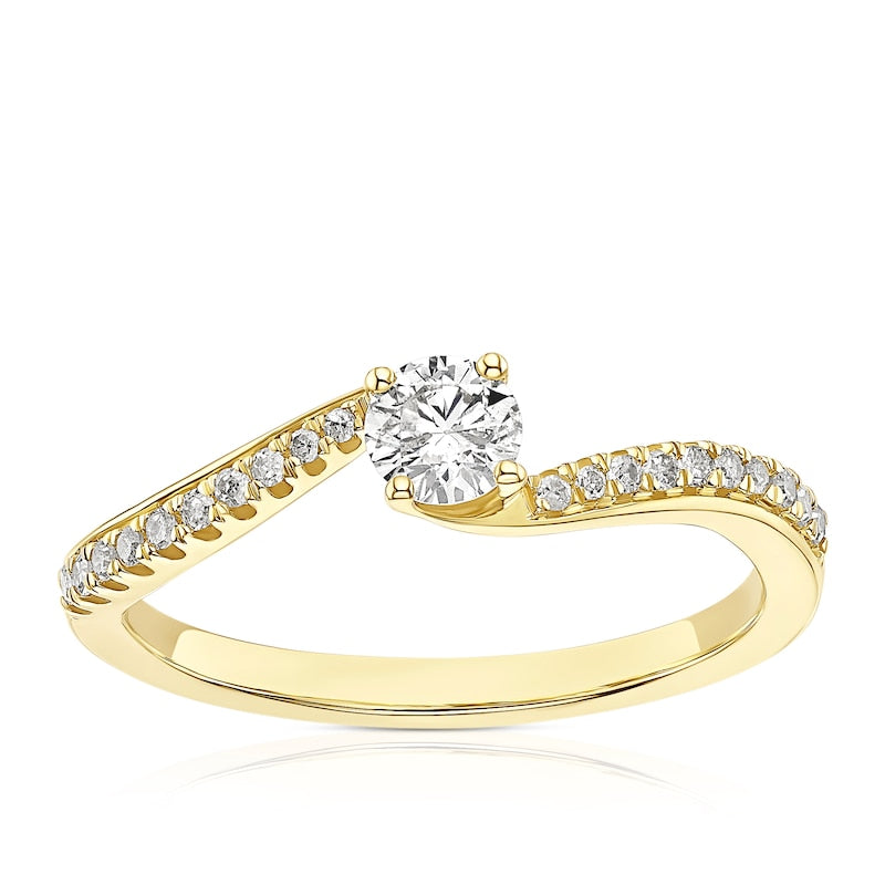 Engagement Ring 9ct Yellow Gold Twisted Solitaire 0.33ct Diamond Ring
