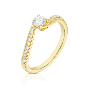Engagement Ring 9ct Yellow Gold Twisted Solitaire 0.33ct Diamond Ring