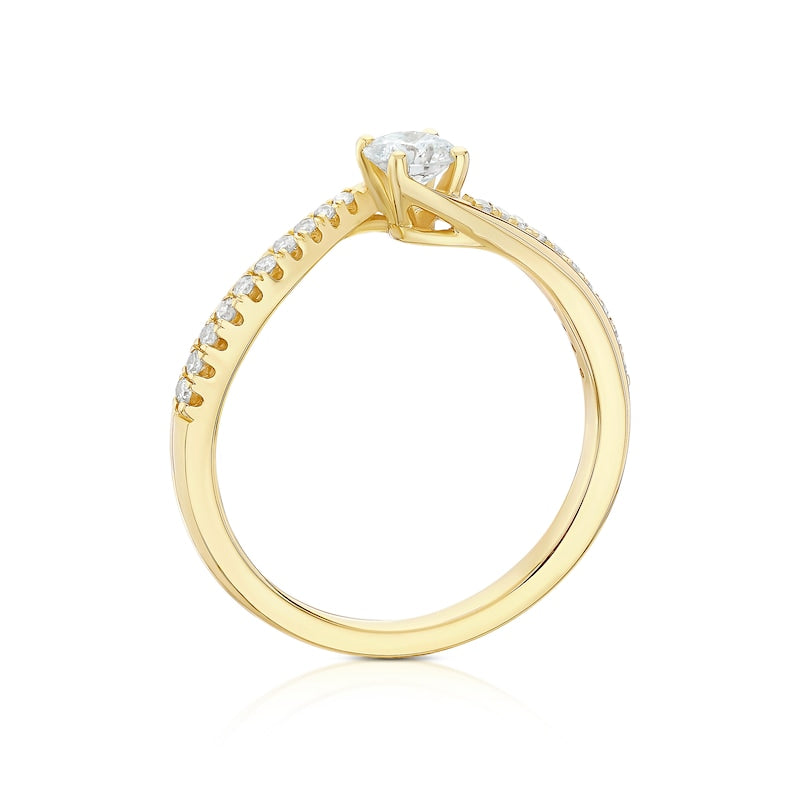 Engagement Ring 9ct Yellow Gold Twisted Solitaire 0.33ct Diamond Ring