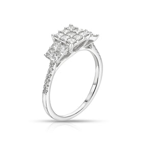 Engagement Ring 9ct White Gold Princess Cut Trilogy 0.75ct Diamond Ring