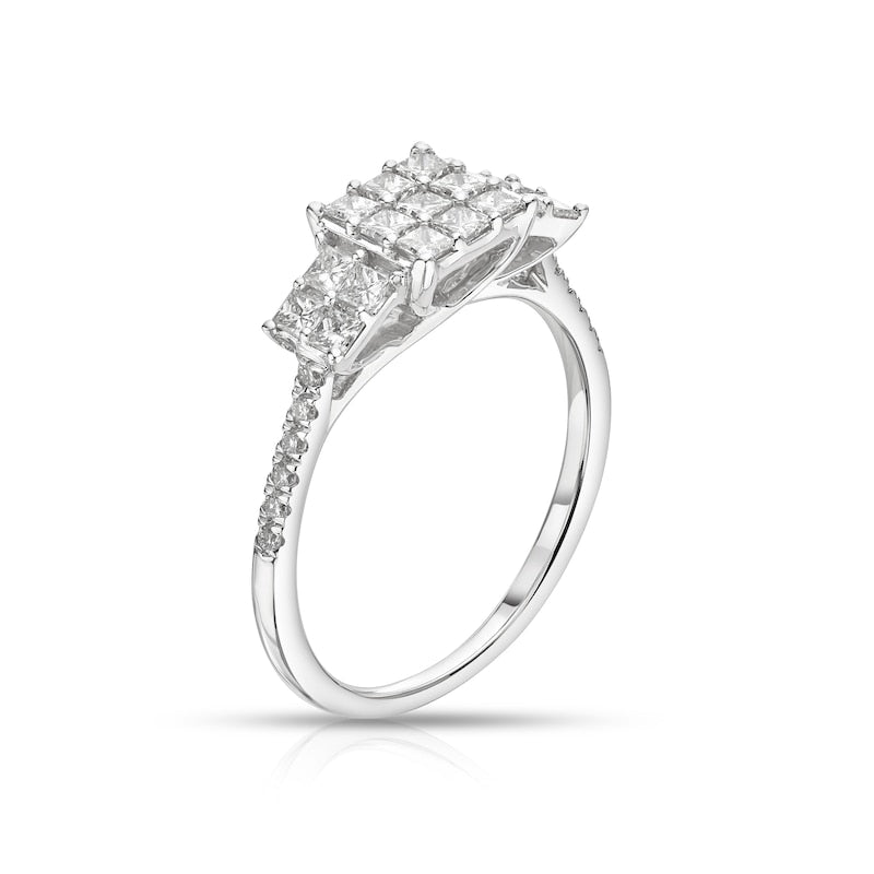 Engagement Ring 9ct White Gold Princess Cut Trilogy 0.75ct Diamond Ring