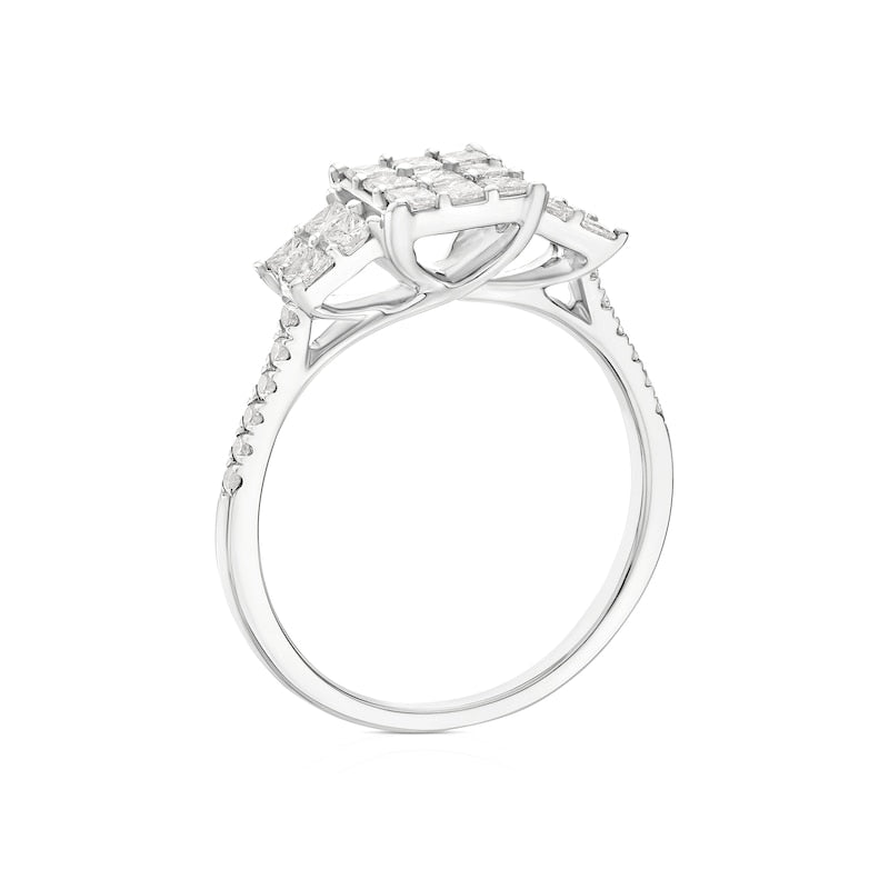 Engagement Ring 9ct White Gold Princess Cut Trilogy 0.75ct Diamond Ring