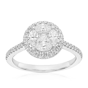 Engagement Ring Platinum Mixed Cut Cluster 0.75ct Diamond Ring
