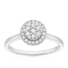 Engagement Ring 9ct White Gold Round Cluster 0.25ct Diamond Ring