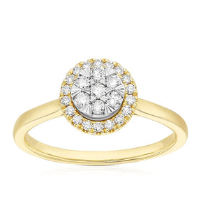 Engagement Ring 9ct Yellow & White Gold Round Cluster 0.25ct Diamond Ring