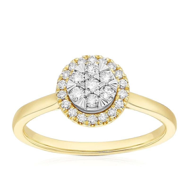Engagement Ring 9ct Yellow & White Gold Round Cluster 0.25ct Diamond Ring