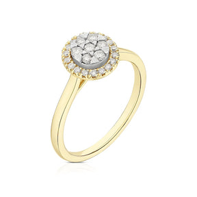 Engagement Ring 9ct Yellow & White Gold Round Cluster 0.25ct Diamond Ring