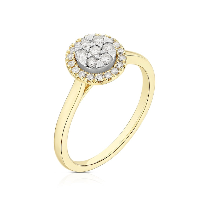 Engagement Ring 9ct Yellow & White Gold Round Cluster 0.25ct Diamond Ring