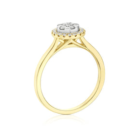 Engagement Ring 9ct Yellow & White Gold Round Cluster 0.25ct Diamond Ring