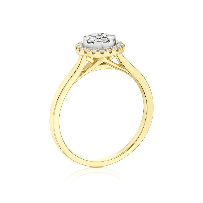 Engagement Ring 9ct Yellow & White Gold Round Cluster 0.25ct Diamond Ring