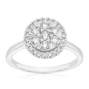 Engagement Ring 9ct White Gold Round Cluster 0.50ct Diamond Ring