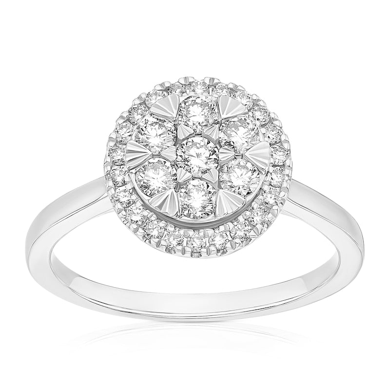Engagement Ring 9ct White Gold Round Cluster 0.50ct Diamond Ring