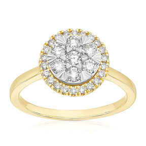 Engagement Ring 9ct Yellow & White Gold Round Cluster 0.50ct Diamond Ring