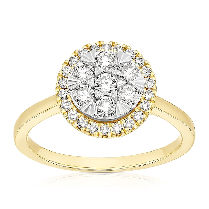 Engagement Ring 9ct Yellow & White Gold Round Cluster 0.50ct Diamond Ring