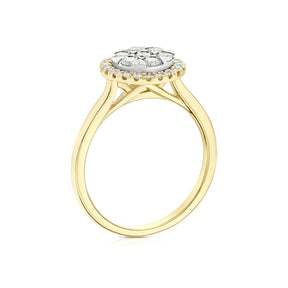Engagement Ring 9ct Yellow & White Gold Round Cluster 0.50ct Diamond Ring