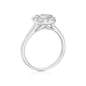 Engagement Ring 18ct White Gold Cushion Shaped Cluster 0.66ct Diamond Ring