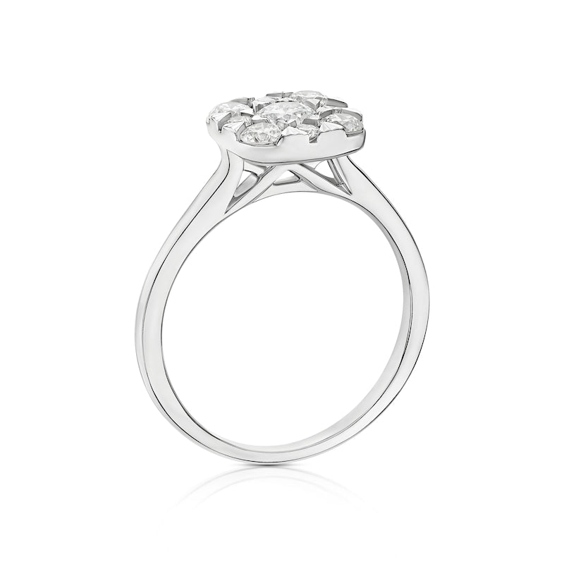 Engagement Ring 18ct White Gold Cushion Shaped Cluster 0.66ct Diamond Ring