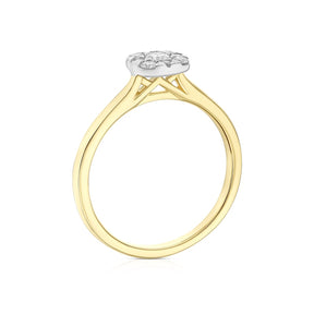 Engagement Ring 18ct Yellow & White Gold Cushion Shaped Cluster 0.25ct Diamond Ring