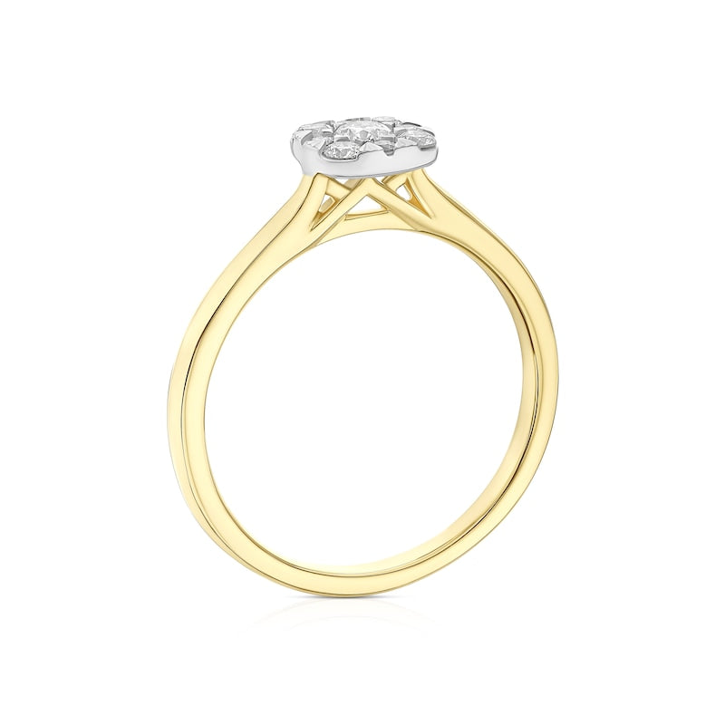 Engagement Ring 18ct Yellow & White Gold Cushion Shaped Cluster 0.25ct Diamond Ring