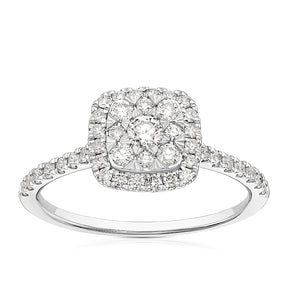 Engagement Ring 18ct White Gold Cushion Shaped Cluster 0.50ct Diamond Ring