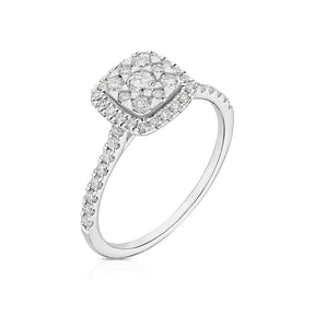 Engagement Ring 18ct White Gold Cushion Shaped Cluster 0.50ct Diamond Ring
