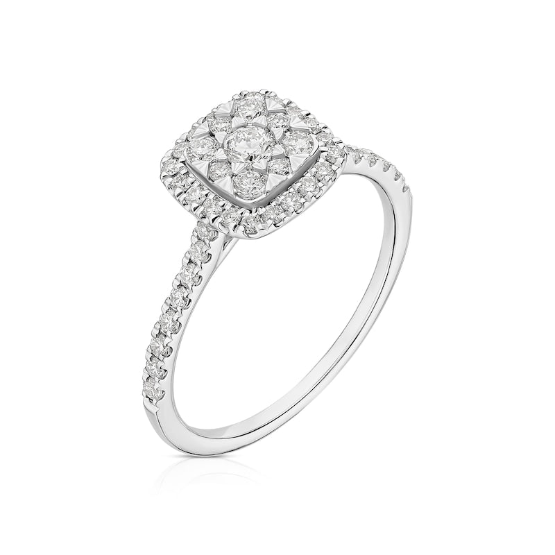 Engagement Ring 18ct White Gold Cushion Shaped Cluster 0.50ct Diamond Ring