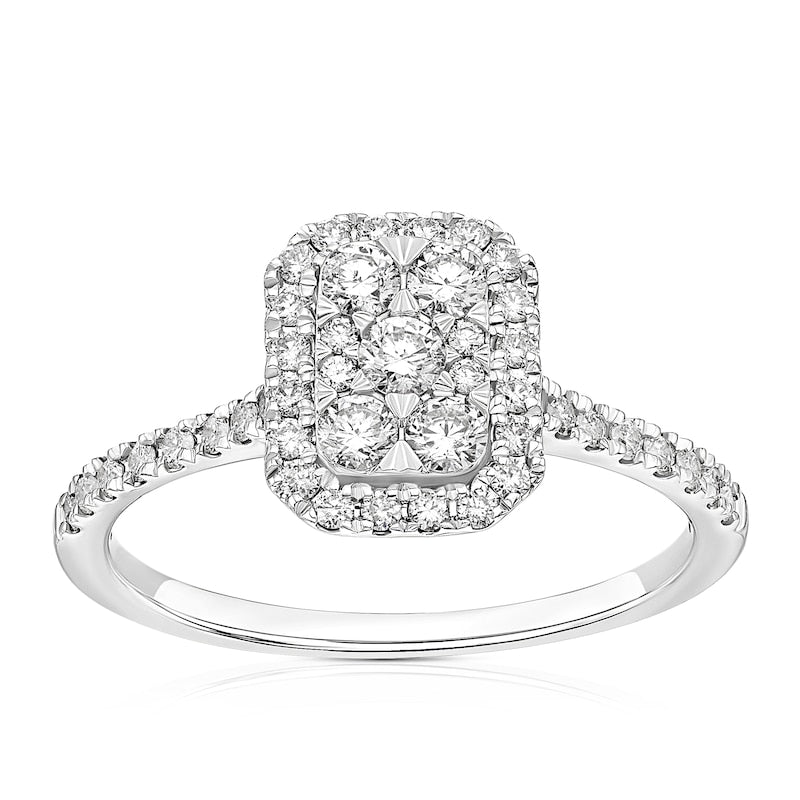 Engagement Ring 18ct White Gold Emerald Shaped Cluster 0.50ct Diamond Ring