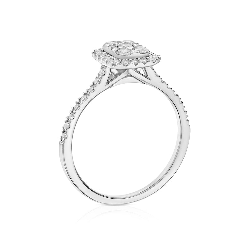 Engagement Ring 18ct White Gold Emerald Shaped Cluster 0.50ct Diamond Ring